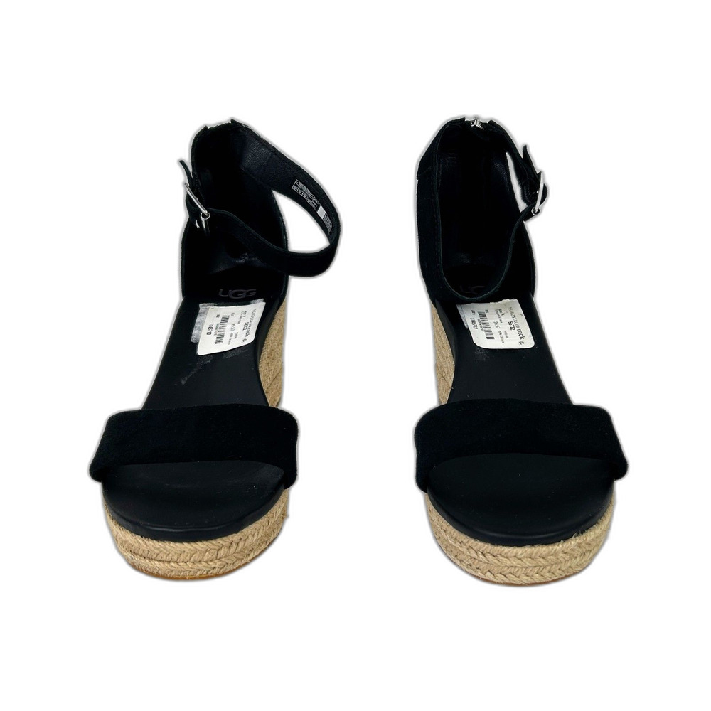 NWT UGG Aylani Wedge Sandals Espadrilles Strappy Open Toe Heels Black Suede sz 9 - Picture 3 of 14